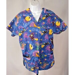 Comfy Cotton Scrubs Brand Halloween Scrub Top Pumpkins Bats Boo‎ Witches Size M